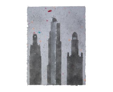 "Pieces of Chicago," pulp painting on handmade paper by Don Widmer. Size: 24 x 18 inches