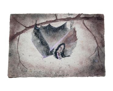 Don Widmer paper arts bat art silver haired bat pulp painting handmade paper hanging bat abaca