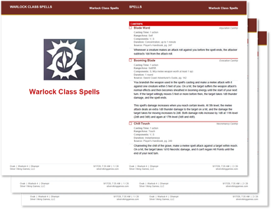 Warlock Class Spells reference page.