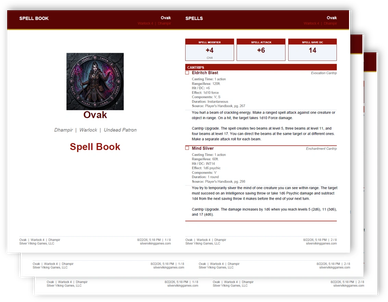 Ovak Spell Book for a Warlock Undead Patron.