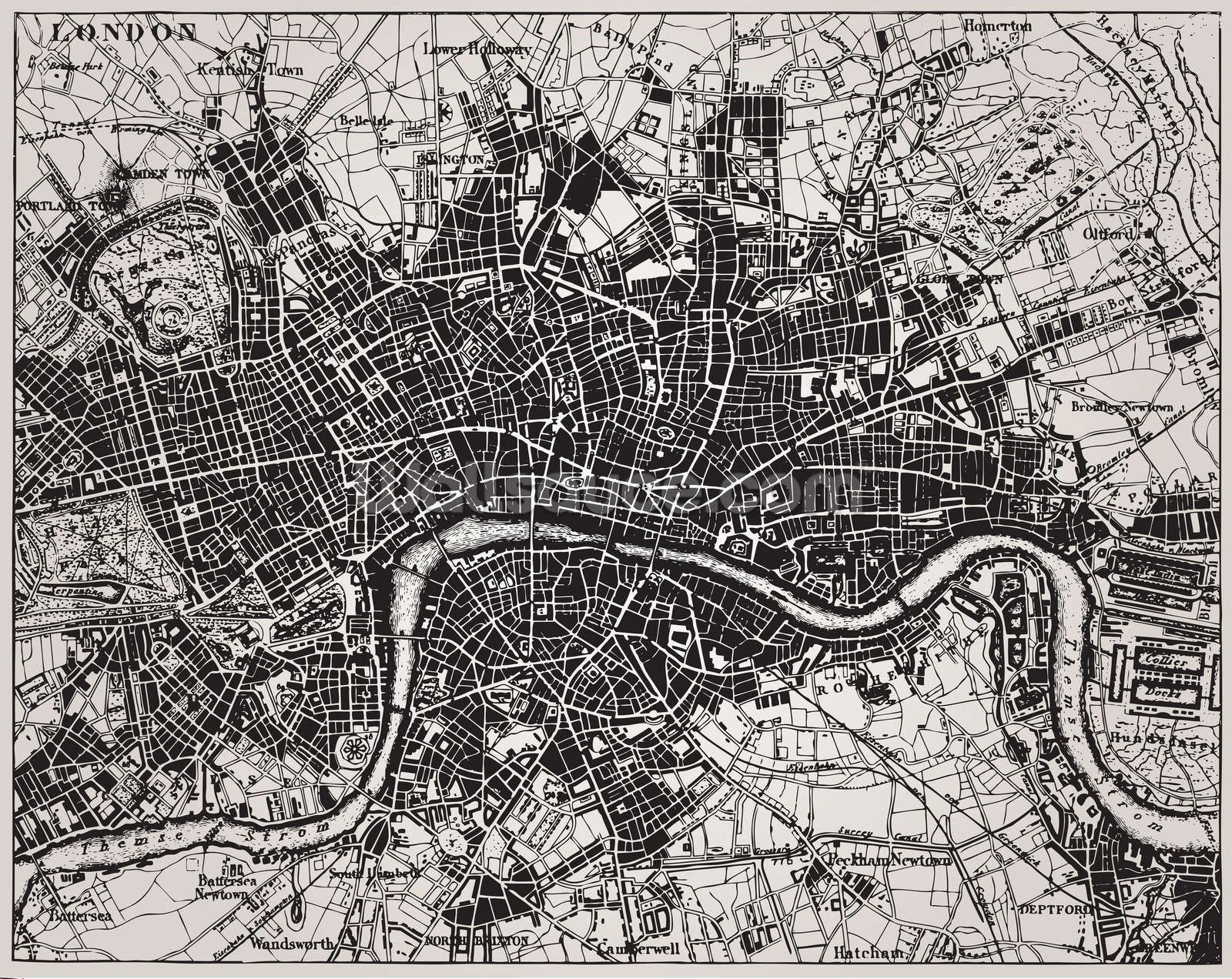 An historic map of London from the Victorian Era.