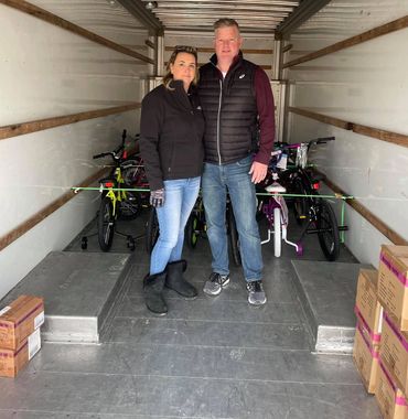 Delivery day!  Donating 64 bikes today!! 
Tyler's ride