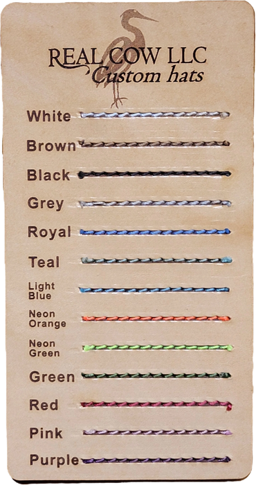 Thread color palette cowhide leather patch custom hats Richardson Real Cow LLC