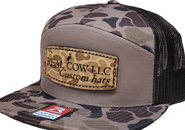 Duck camo Cowhide leather patch hat Richardson Real Cow LLC
