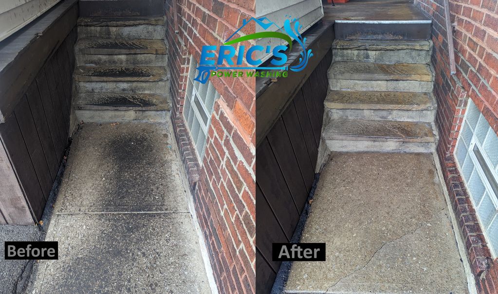 Barbeque restaurant steps with grease. Using strong degreaser and hot water we are able to remove al