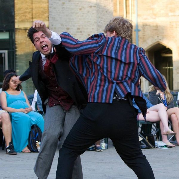 Billy Morton as Tybalt with Ivo Gruev in Romeo and Juliet at Oxford Castle in 2017