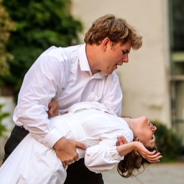 Billy Morton as Lysander with Victoria Coleman in A Midsummer Night's Dream at Oxford Castle in 2018