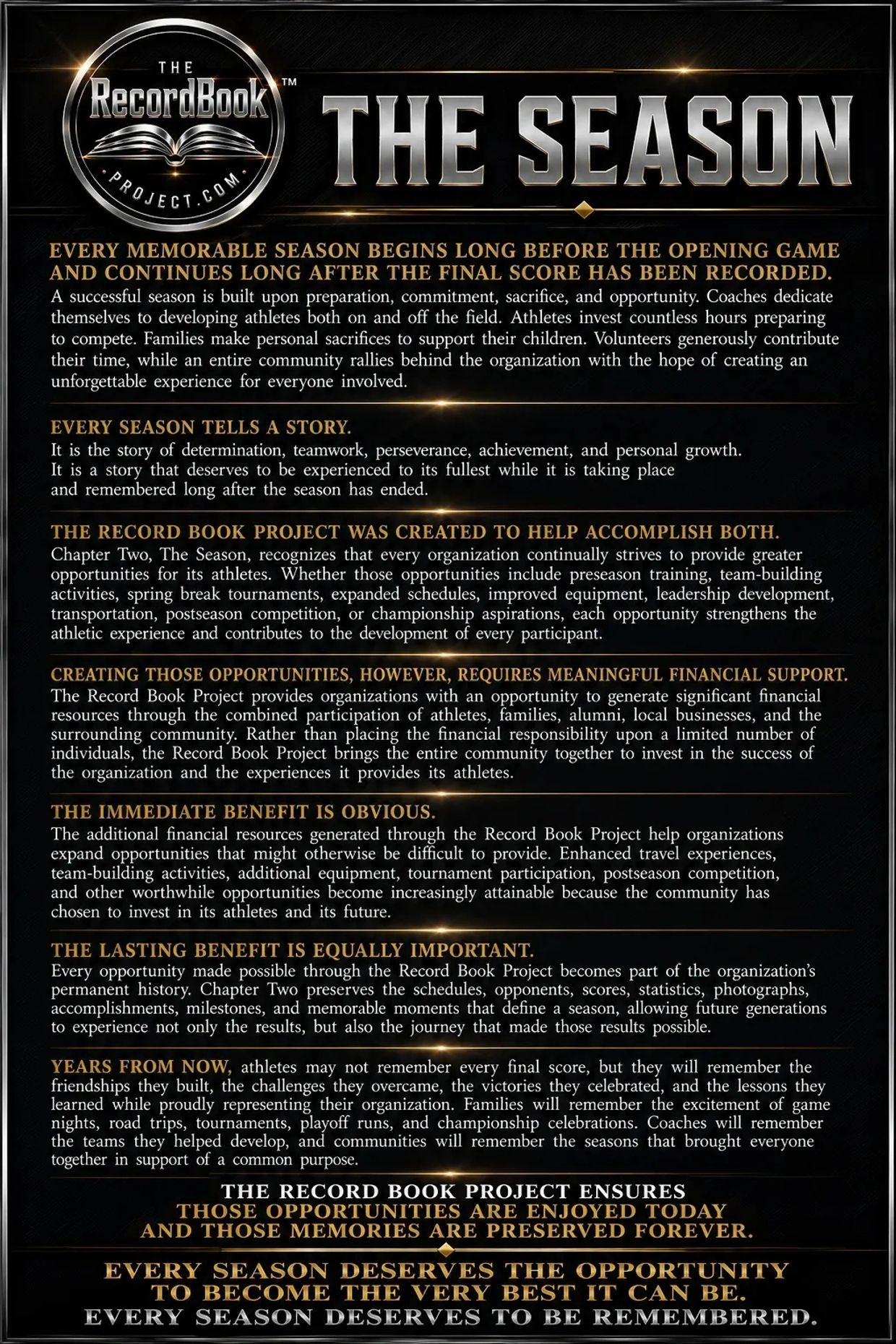 Inspirational text about the importance of preparation and support in every sports season.