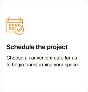 Icon of a calendar with a checkmark and text inviting users to schedule a project date.