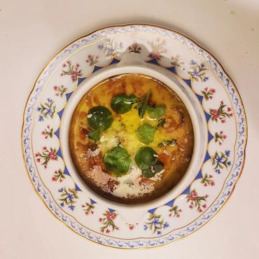 Coquille St. Jacques Scallops in Bowl on Plate Overview