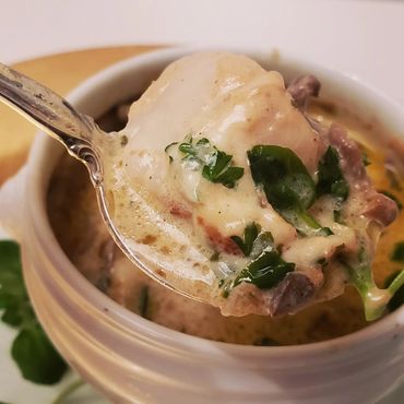 Coquille St. Jacques Scallop in Spoon with bowl