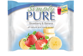 Simply Pure single-serve frozen Strawberry & Banana fruit packets.