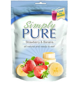 Simply Pure single-serve frozen Strawberry and Banana Fruit & Vegetable blenders.