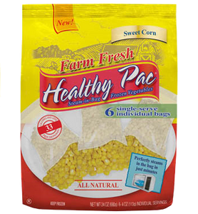 Healthy Pac single-serve frozen Sweet Corn vegetable packets.
