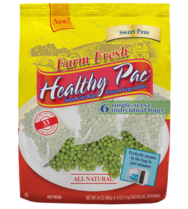 Healthy Pac single-serve frozen Sweet Pea vegetable packets.