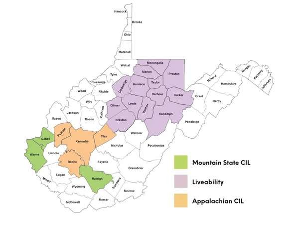WV Map of CIL Core Service Counties WIN Core Service Areas