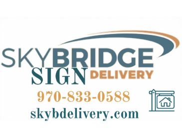 Logo for SkyBridge Sign Delivery with contact details.