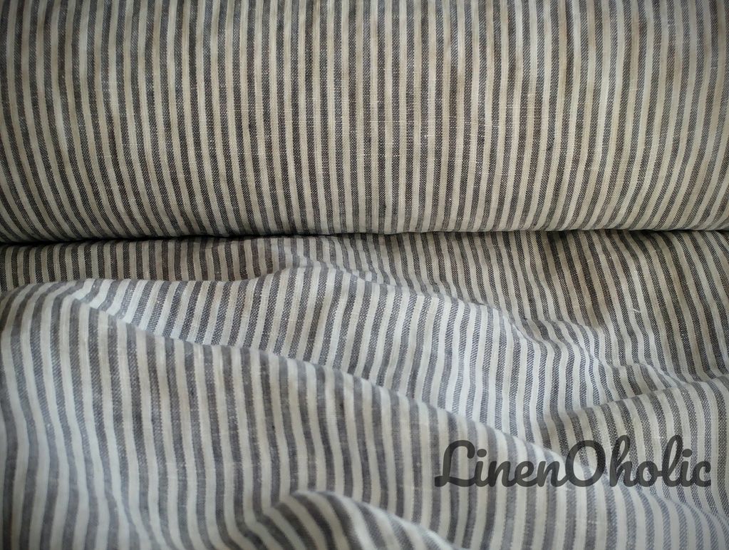 Striped soft linen fabric by LinenOholic uk shop.