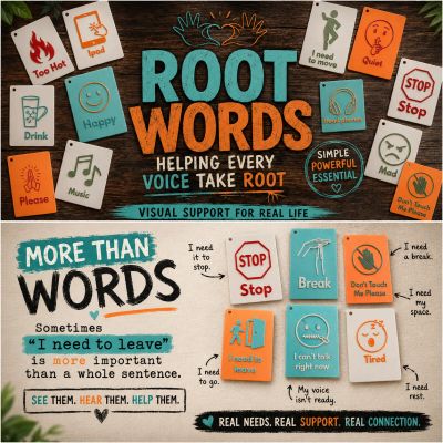 Visual guide on how root words express real-life needs and emotions..