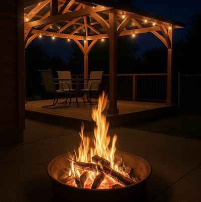Fire Pit on Patio at Branson Home For Sale