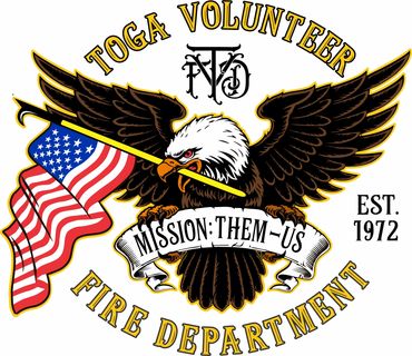 Logo of Toga Volunteer Fire Department with eagle and American flag.