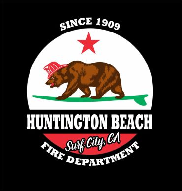 Huntington Beach Fire Department logo with bear and star.