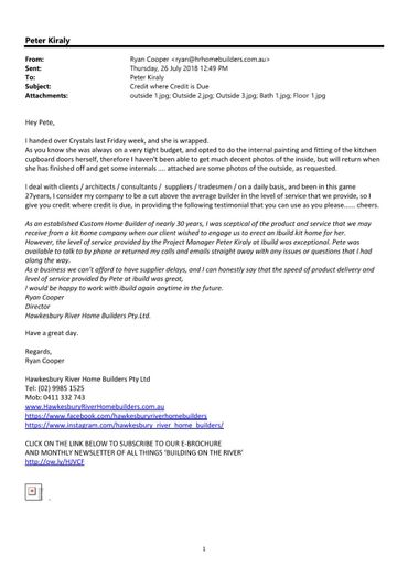 Reference from Hawksbury River Home Builders "Credit where Credit is Due"
Project Management Service