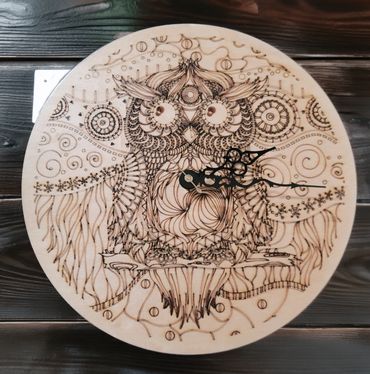 Owl Clock Wood Engraving