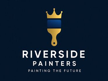 Logo of Riverside Painters with a crown and paintbrush design.