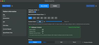 User interface of the Pattern Scale Pro app with wallpaper settings.