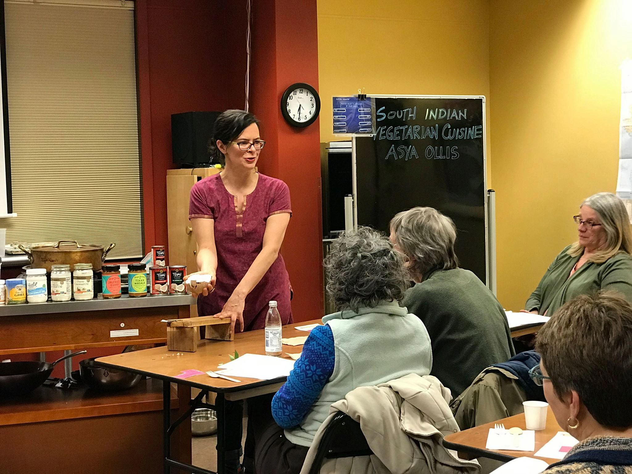Asya Ollis teaching a course on South Indian Cuisine at GreenStar in Ithaca, NY.
