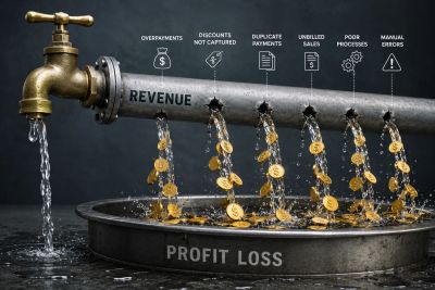 Revenue leak through various financial issues causing profit loss.