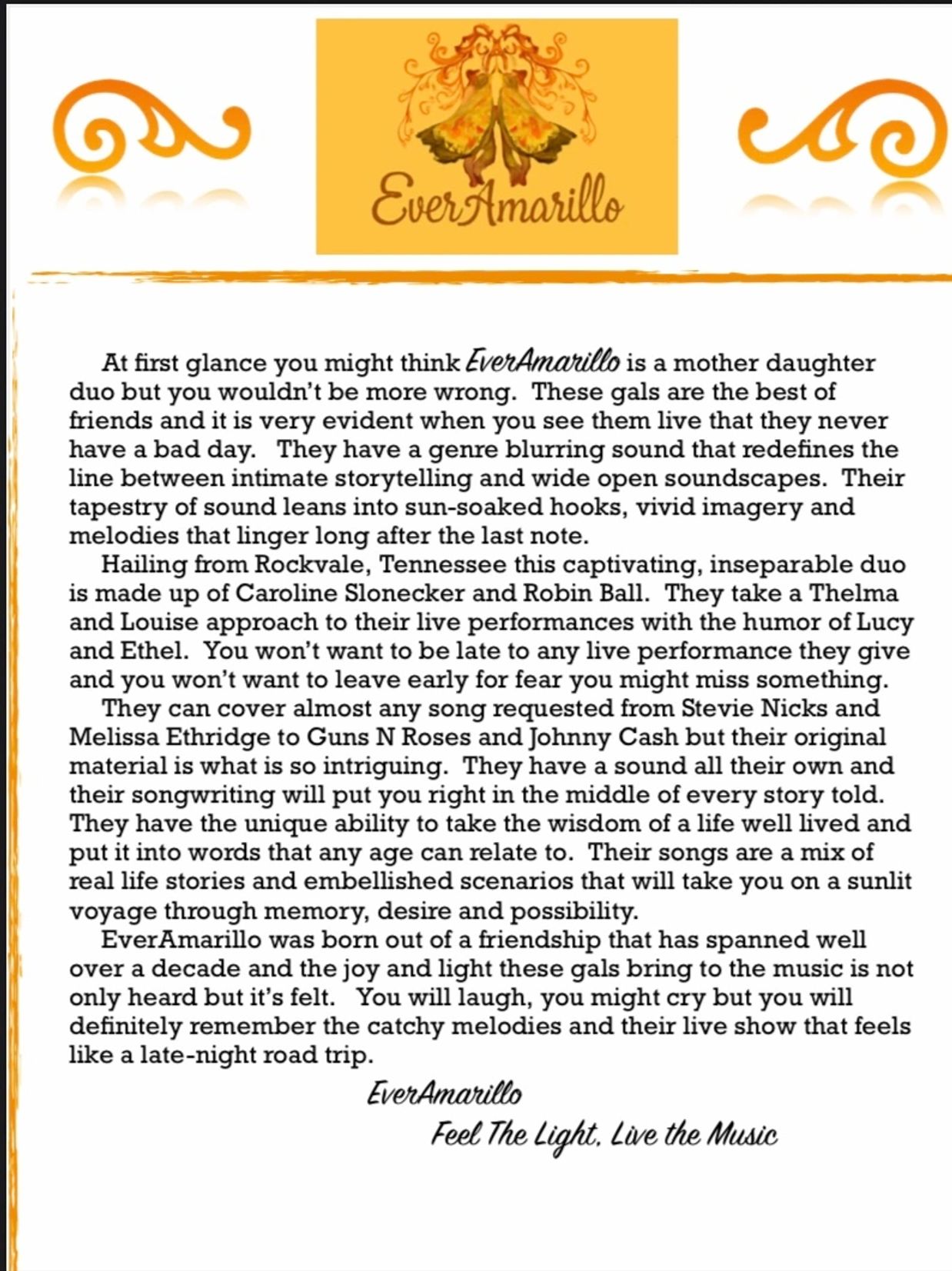 EverAmarillo is a musical duo known for intimate storytelling and vibrant soundscapes.