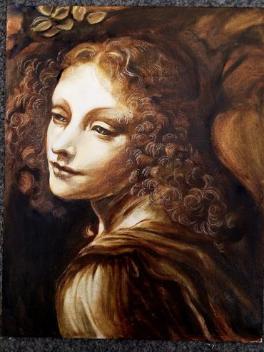 Oil sketch; Angel, after Da Vinci