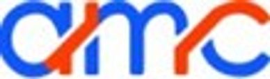 Logo with stylized blue and red letters 'amc'.