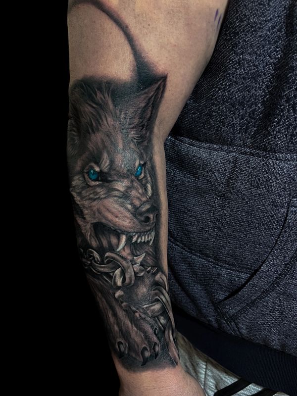 Custom Wolf Tattoo done by Jay Inksane Grobler 