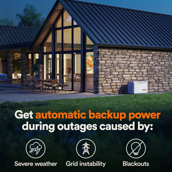 Modern house with automatic backup power generator for outages.