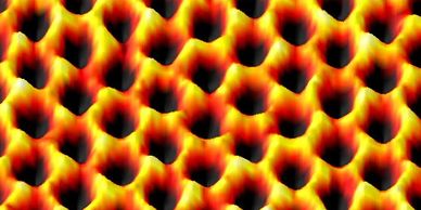 Scanning probe microscopy image of graphene in its hexagonal lattice structure