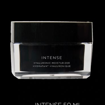 Sleek black and clear jar of Intense Hyaluronic Moisturizer, 50 ml.