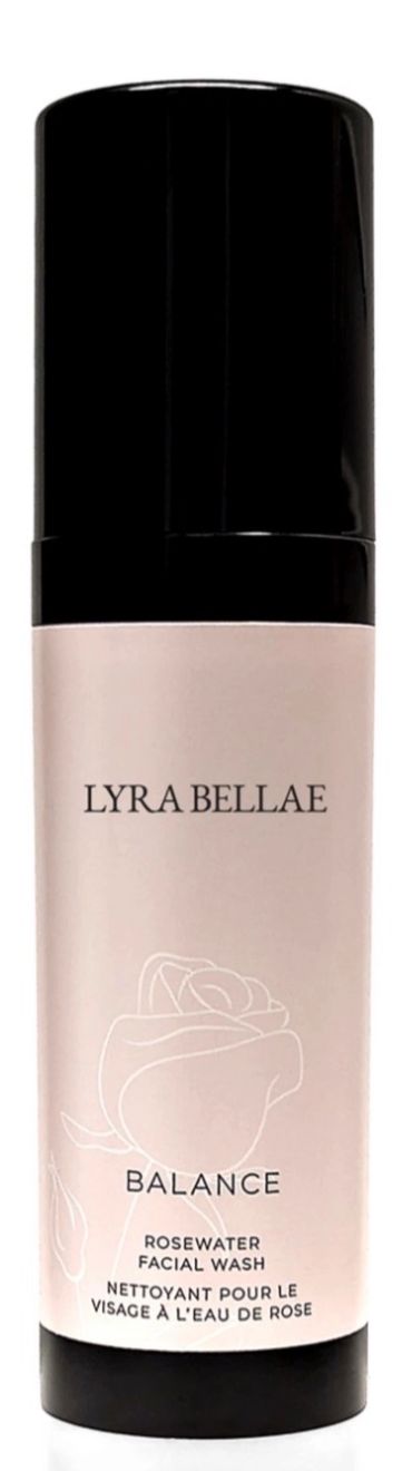 LYRA BELLAE Balance Rosewater Facial Wash in a sleek bottle.