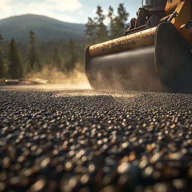 Gravel road build finishing touches with a roller.