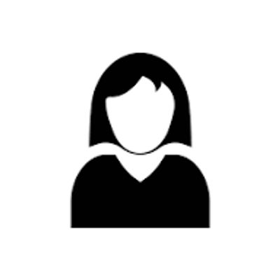 Black and white female user icon silhouette.