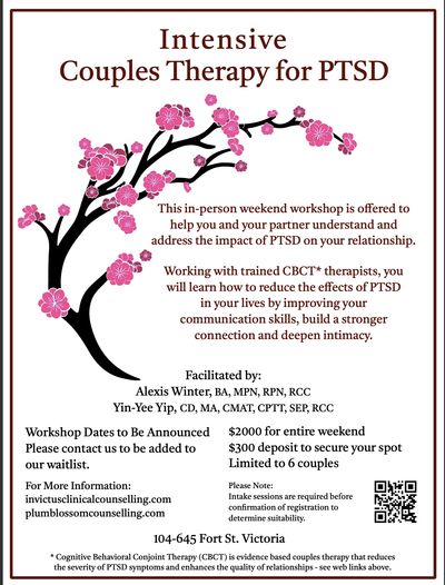 Flyer for an intensive couples therapy workshop addressing PTSD with trained therapists.