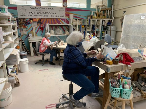 Multiple height work surfaces for hand-building.