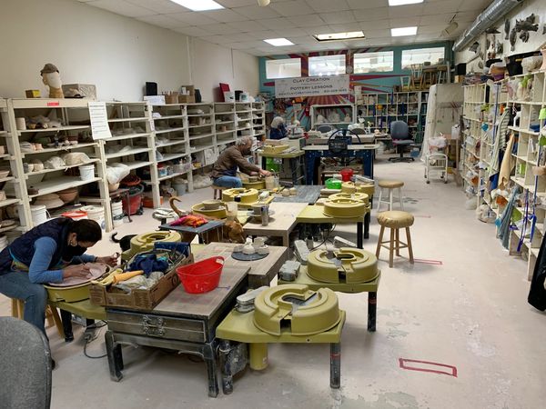 12 electric pottery wheels.