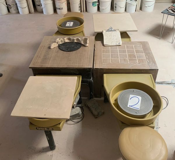 Pottery wheel set-up for COVID . Can be hand-building station too.