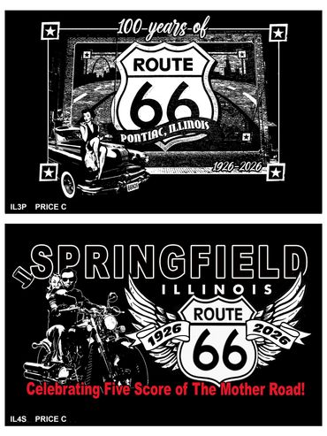 Route 66 Pontiac, Illinois mural and Abe Lincoln Springfield, Illinois shirt designs