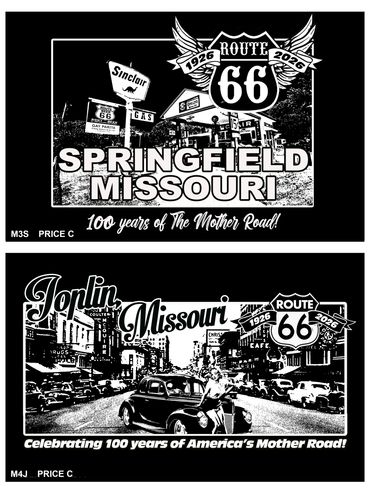Vintage Route 66 signs and scenes from Springfield and Joplin, Missouri, celebrating 100 years.