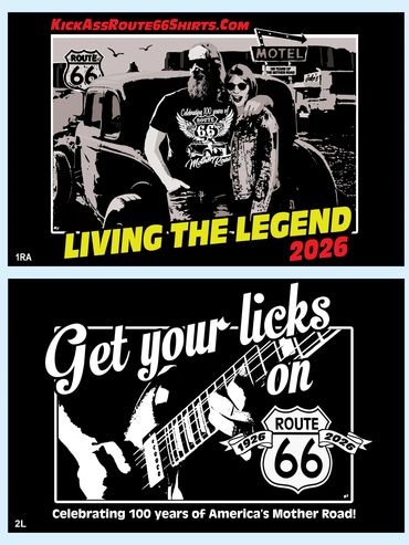 Living the Legend Route 66 shirt and Get Your Licks on Route 66 guitar shirt