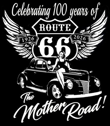 Celebrating 100 years of Route 66 with a classic car and pin-up girl.